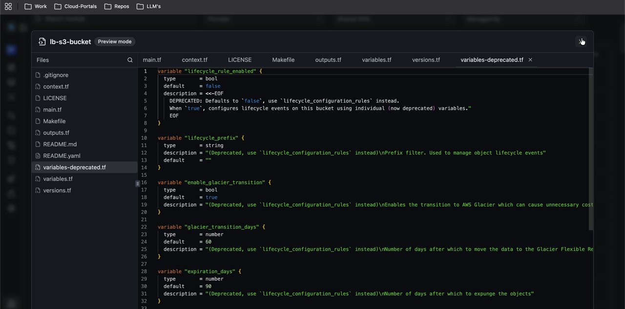 Read-only module code preview from the Enterprise Catalog
