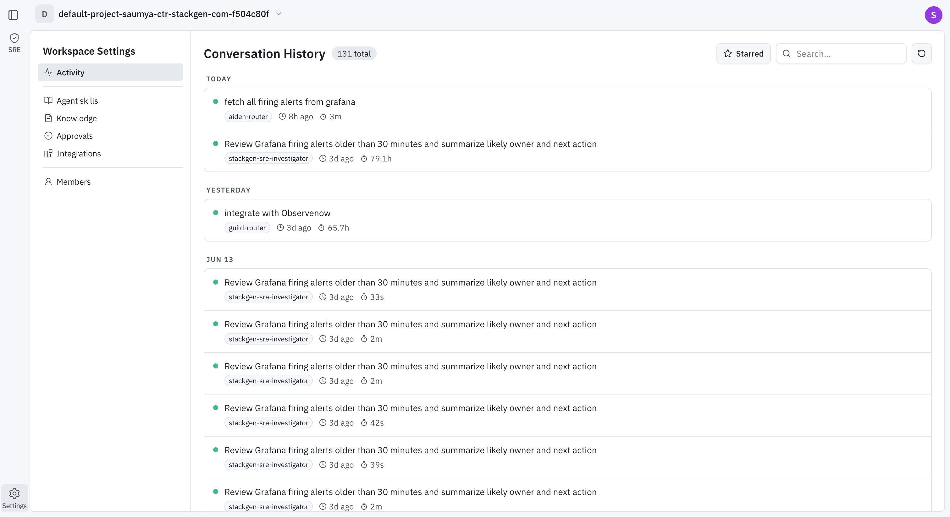 Activity page