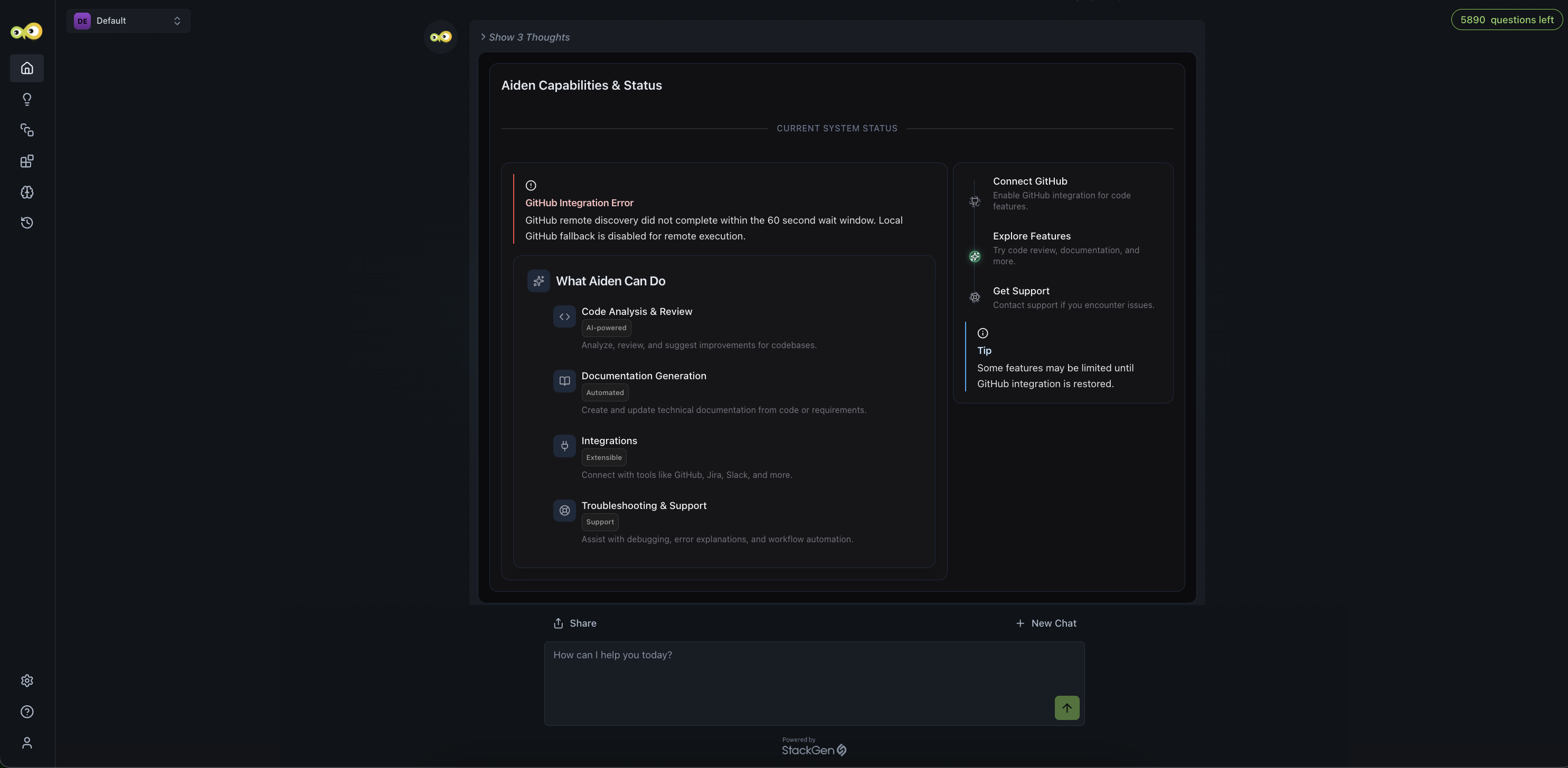 Aiden UI with interactive chat elements