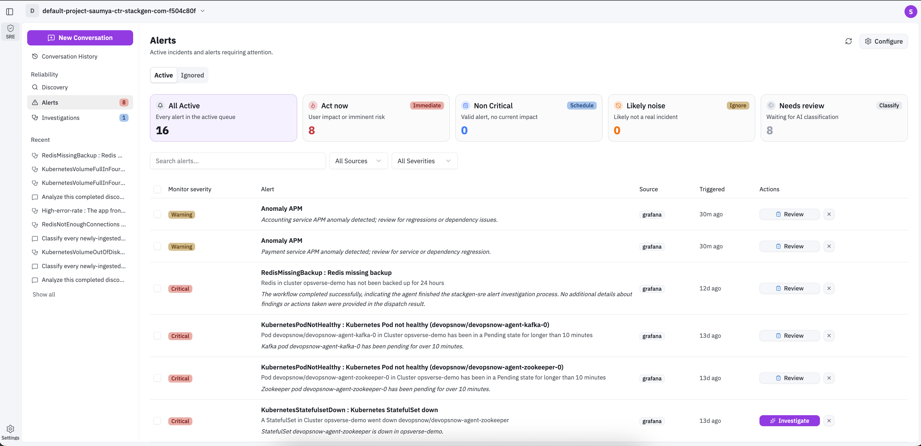 Alerts page