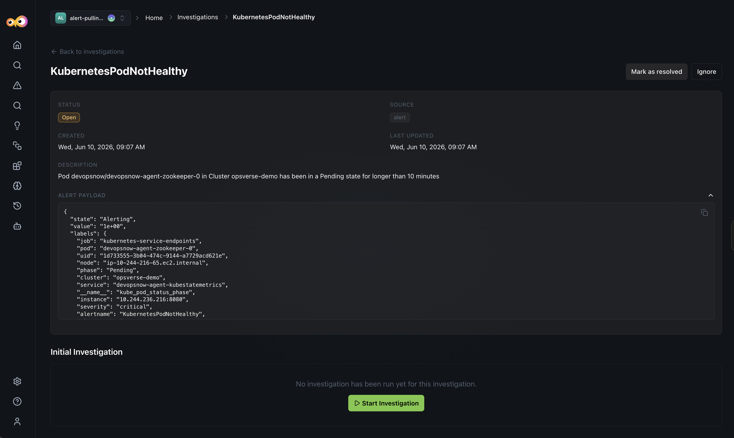 Investigation page