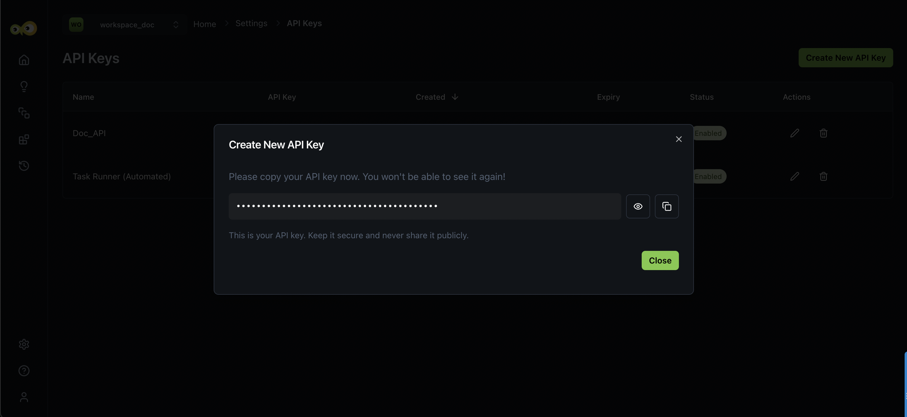 Generated API Key