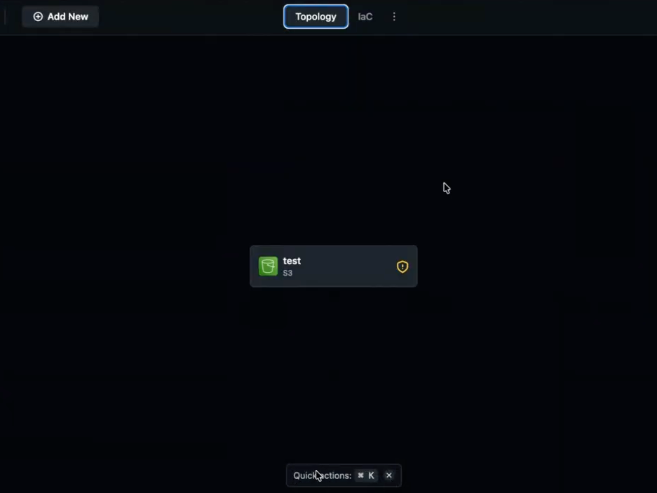 Topology canvas with Quick actions Command K dismissible hint bar at the bottom