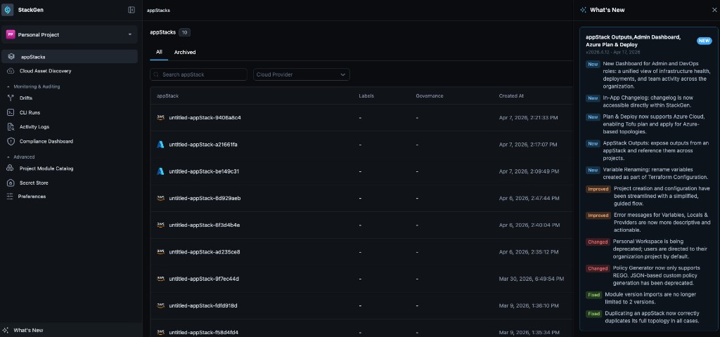 What's New in the left sidebar and the in-app change log panel with New, Improved, Changed, and Fixed entries