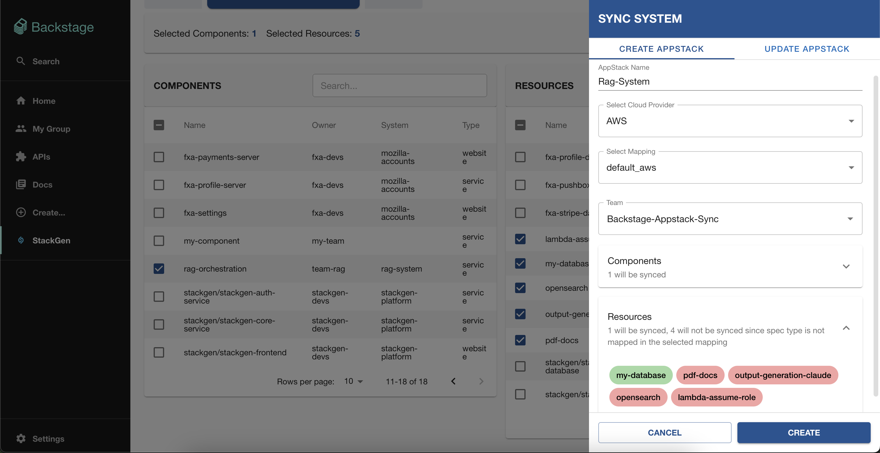 Create appStack from Components and Resources