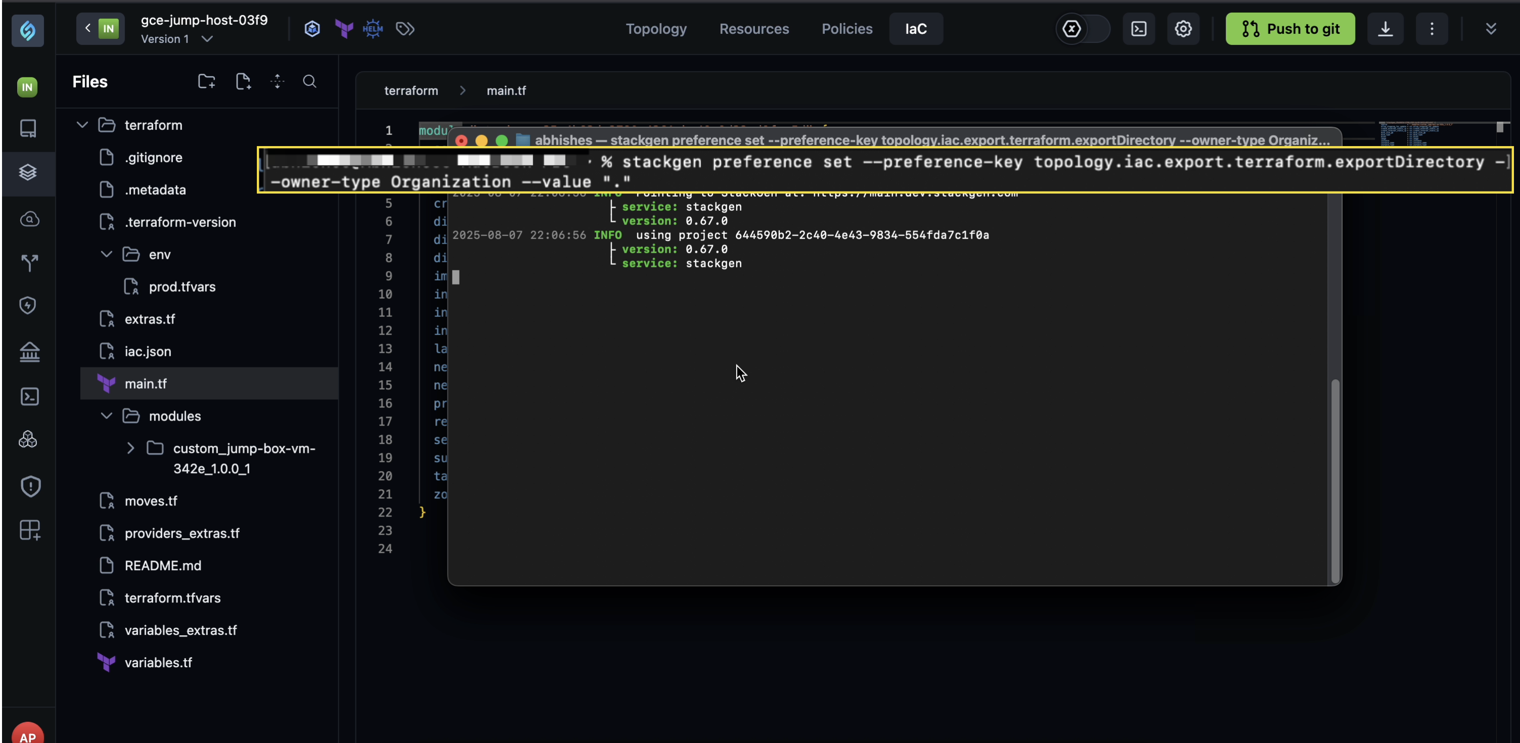 Cli screen with command for root directory