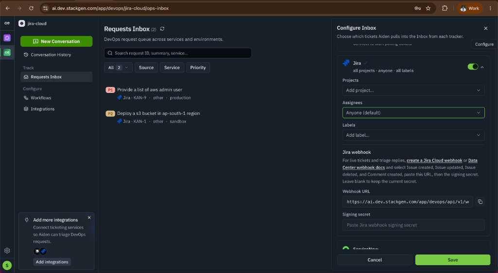 Configure Inbox webhook URL and signing secret