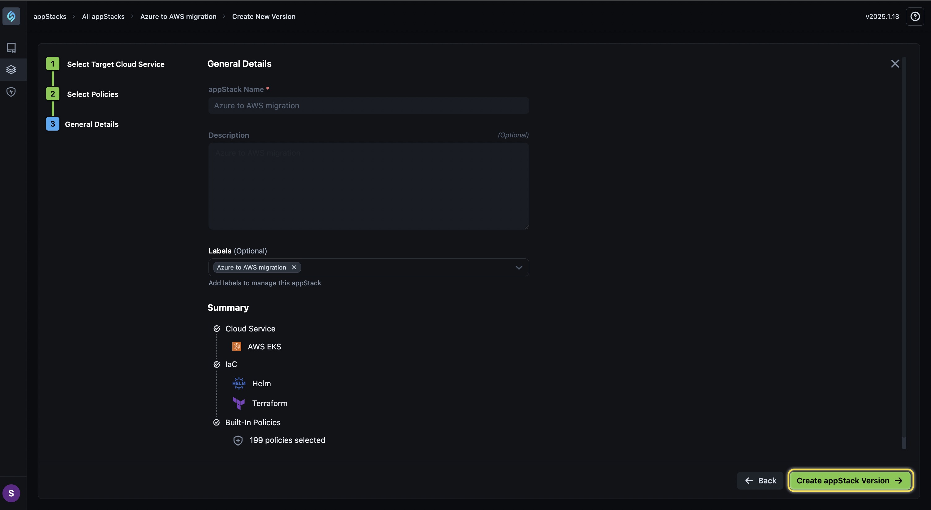 Create appStack Version