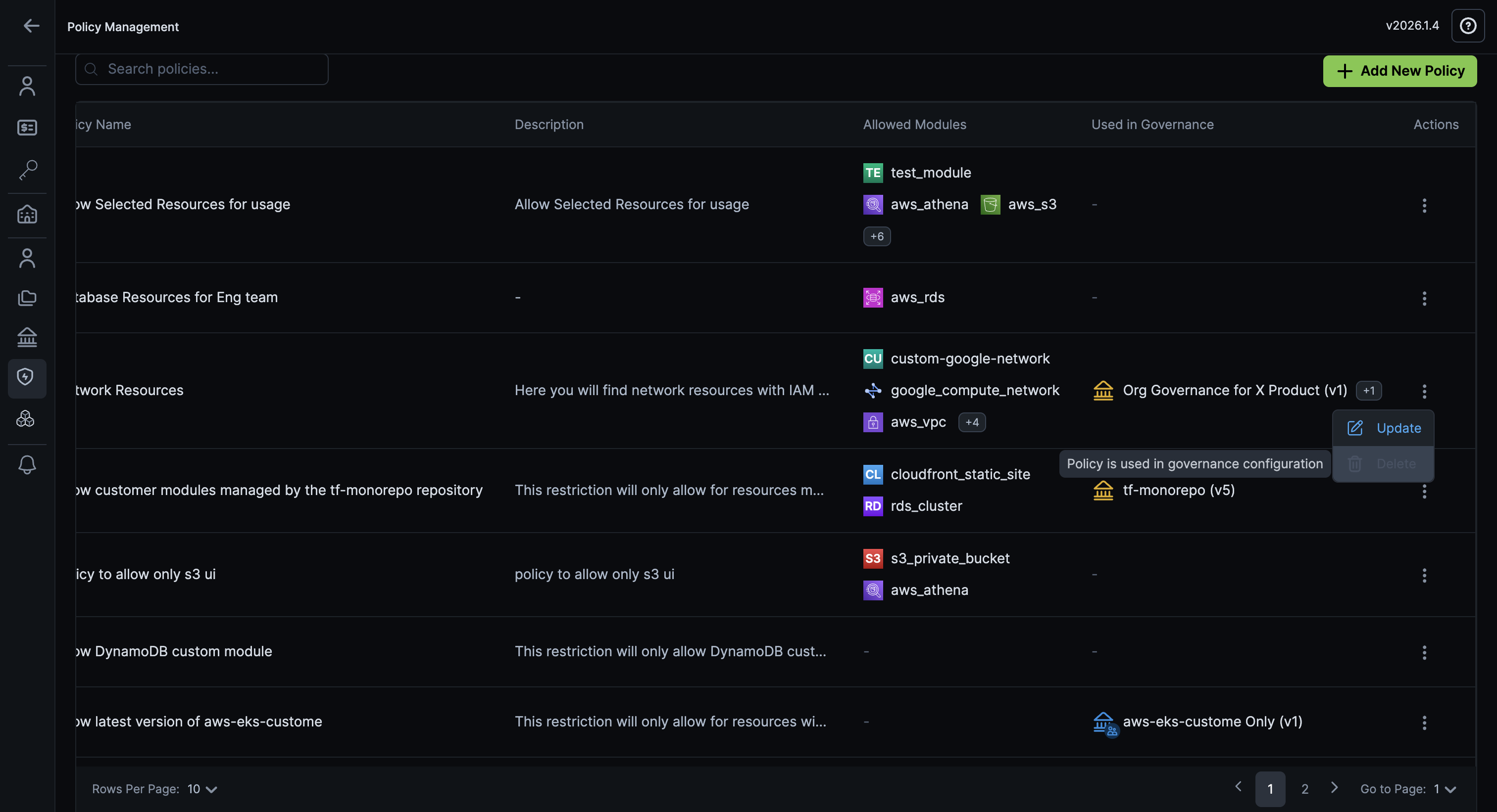 Delete Module Restriction Policy