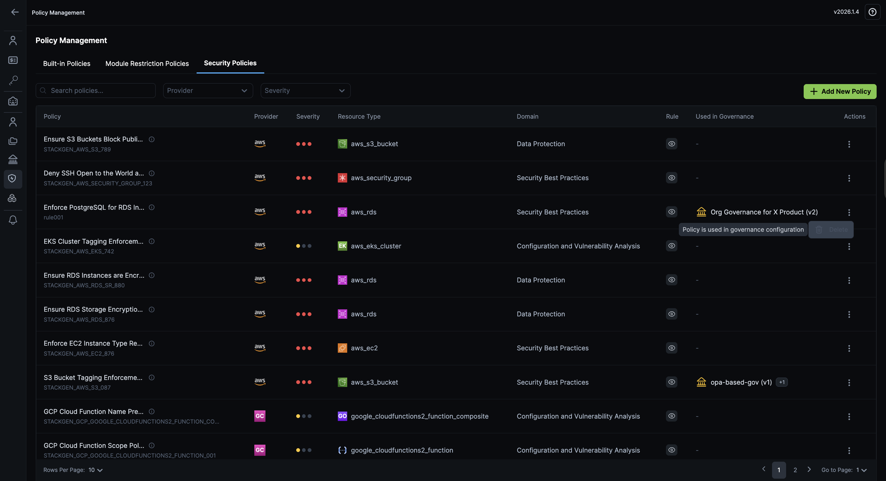 Delete Security Policies
