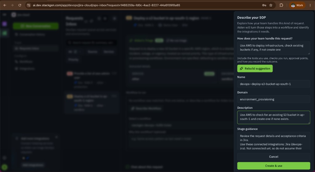 Describe your SOP to draft a workflow from a request