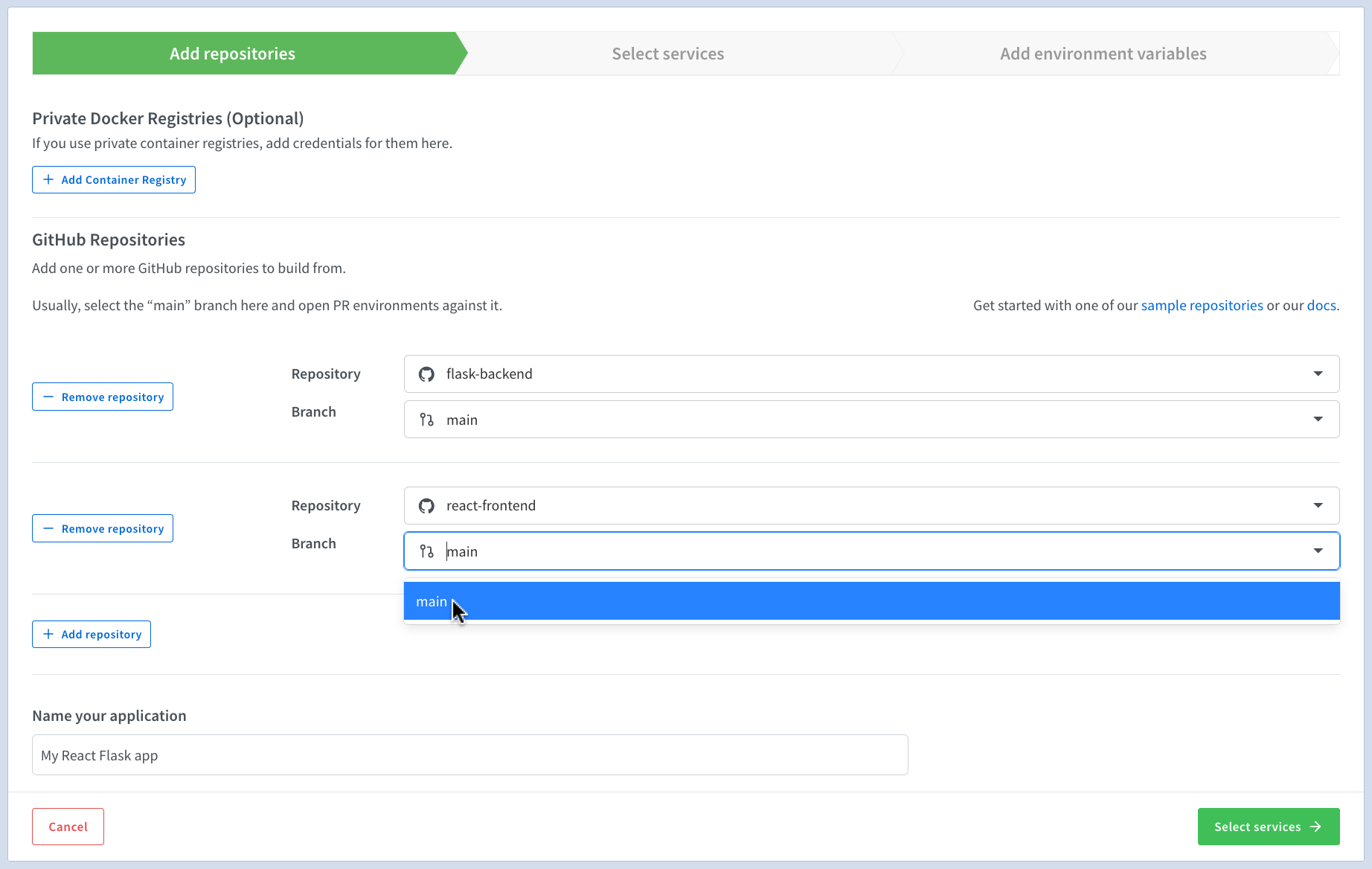 Adding additional repositories to create a multi-repo application on Shipyard