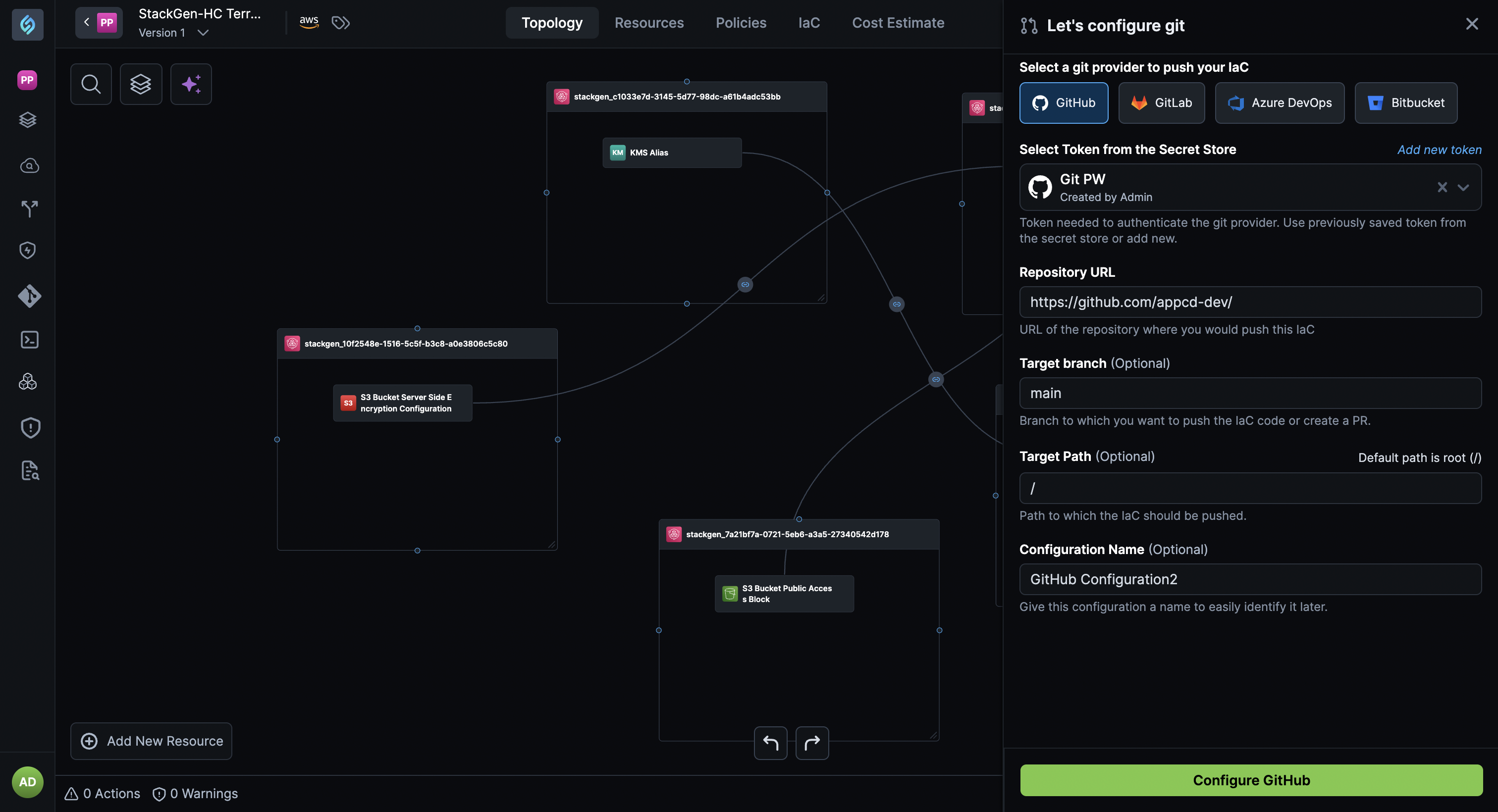 Git configurations in appStack