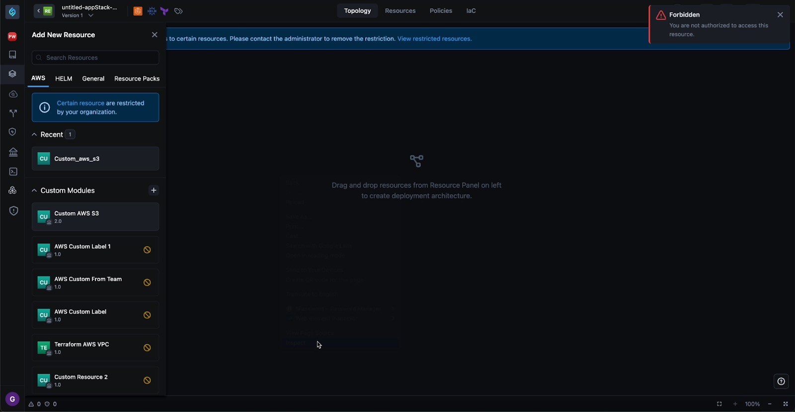 Resource Restriction Policy Not Applying