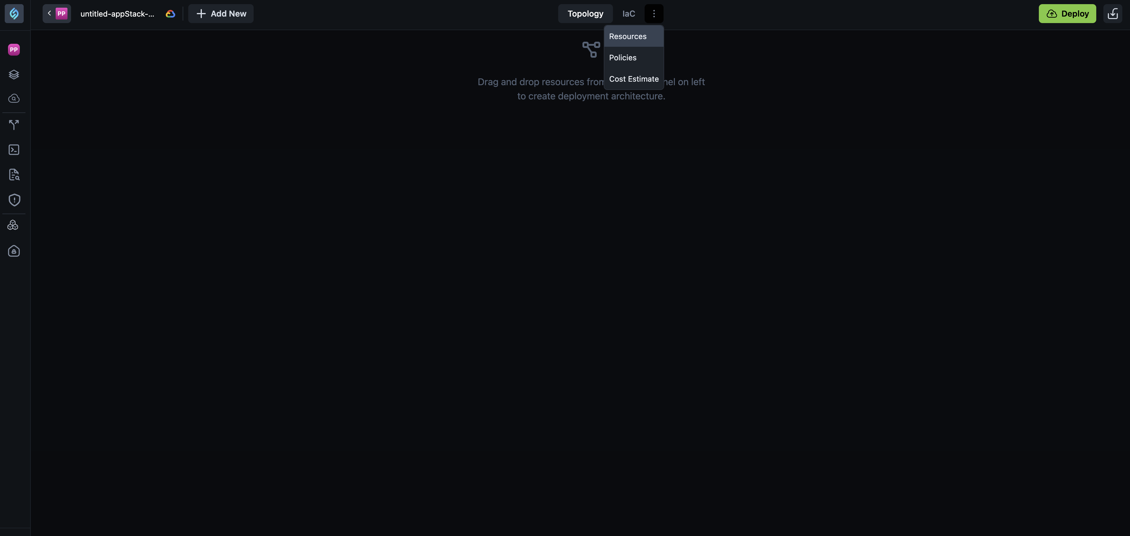 Three-Dot Toggle for Resources, Policies, and Cost Estimate