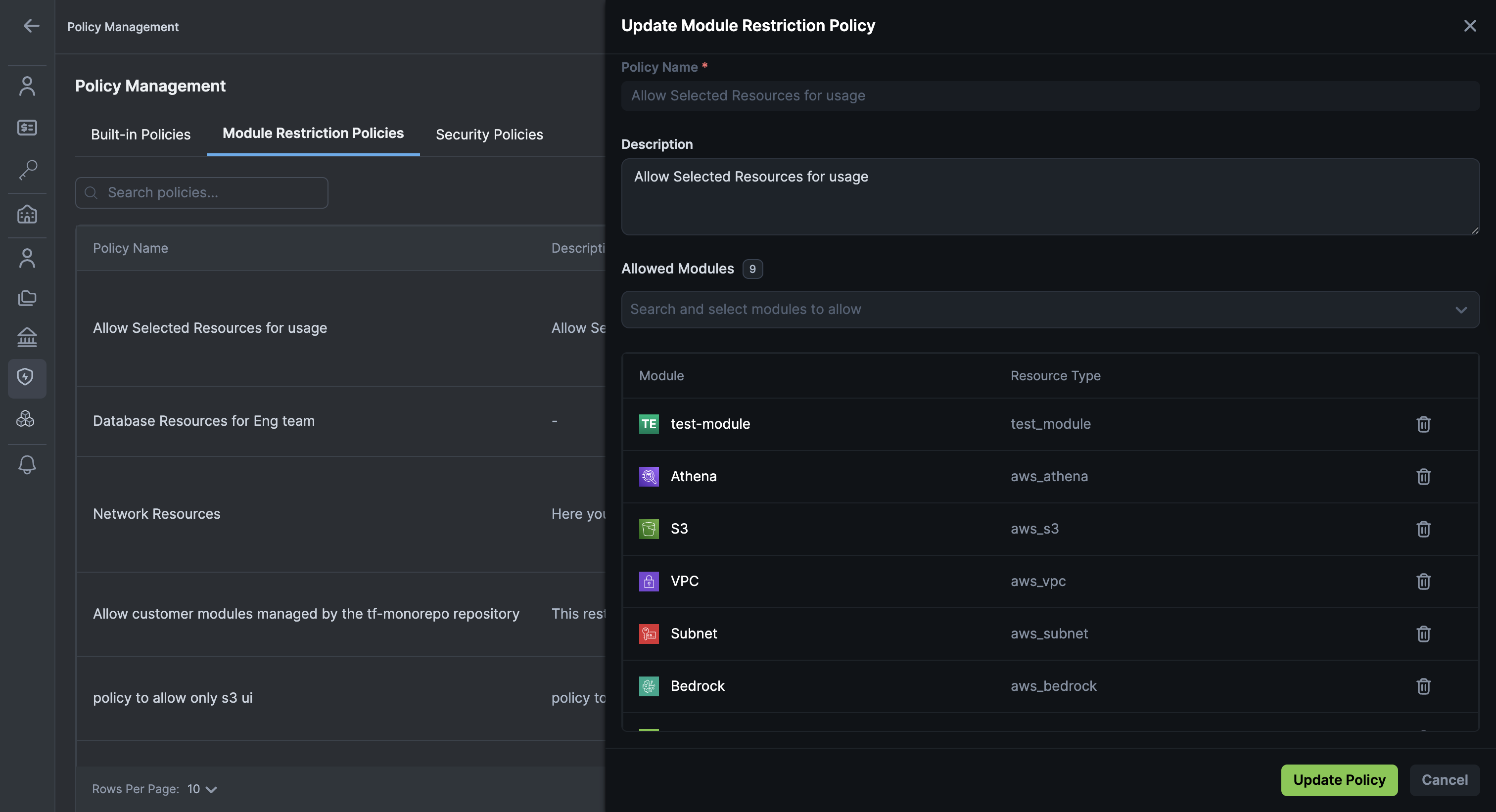 Update Module Restriction Policy