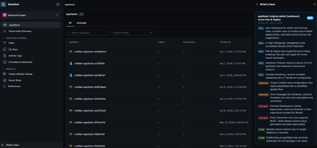 What's New in the left sidebar and the in-app change log panel with New, Improved, Changed, and Fixed entries
